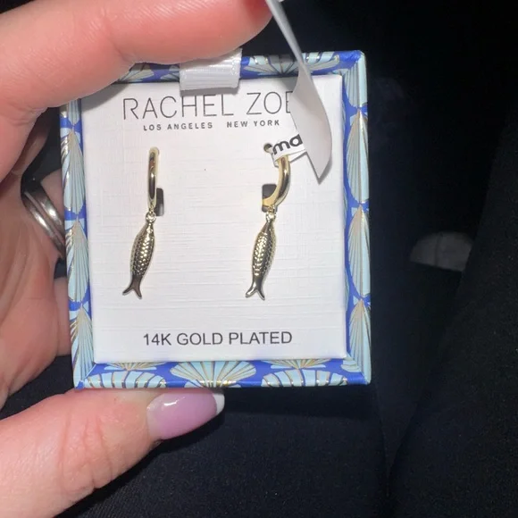 Rachel Zoe Gold Sardine Drop Hoop Earrings - Picture 1 of 3